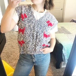 Vintage Blue Sweater Vest Red Dog Print Preppy S